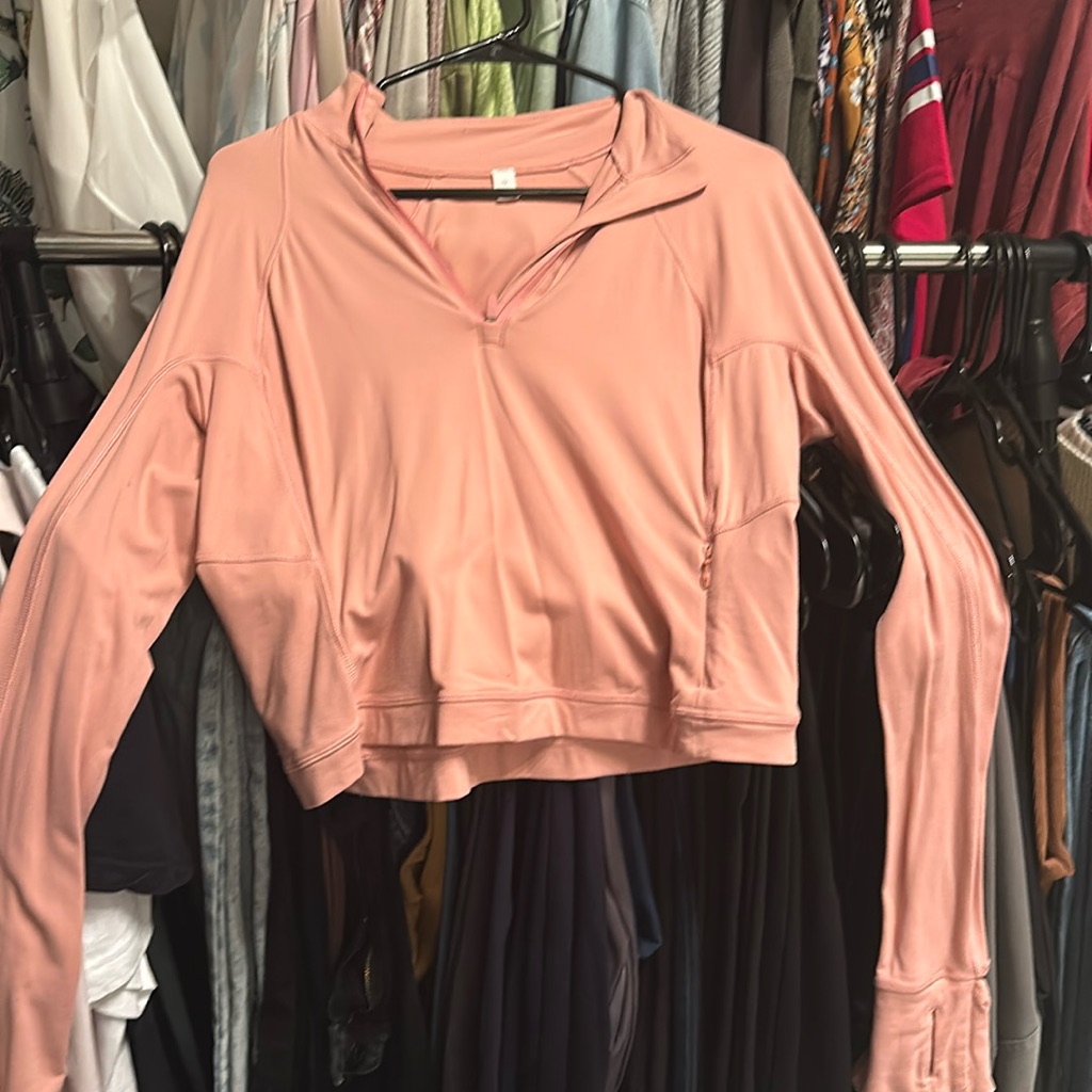 Lululemon Light Pink/Peach Crop Long Sleeve Top.